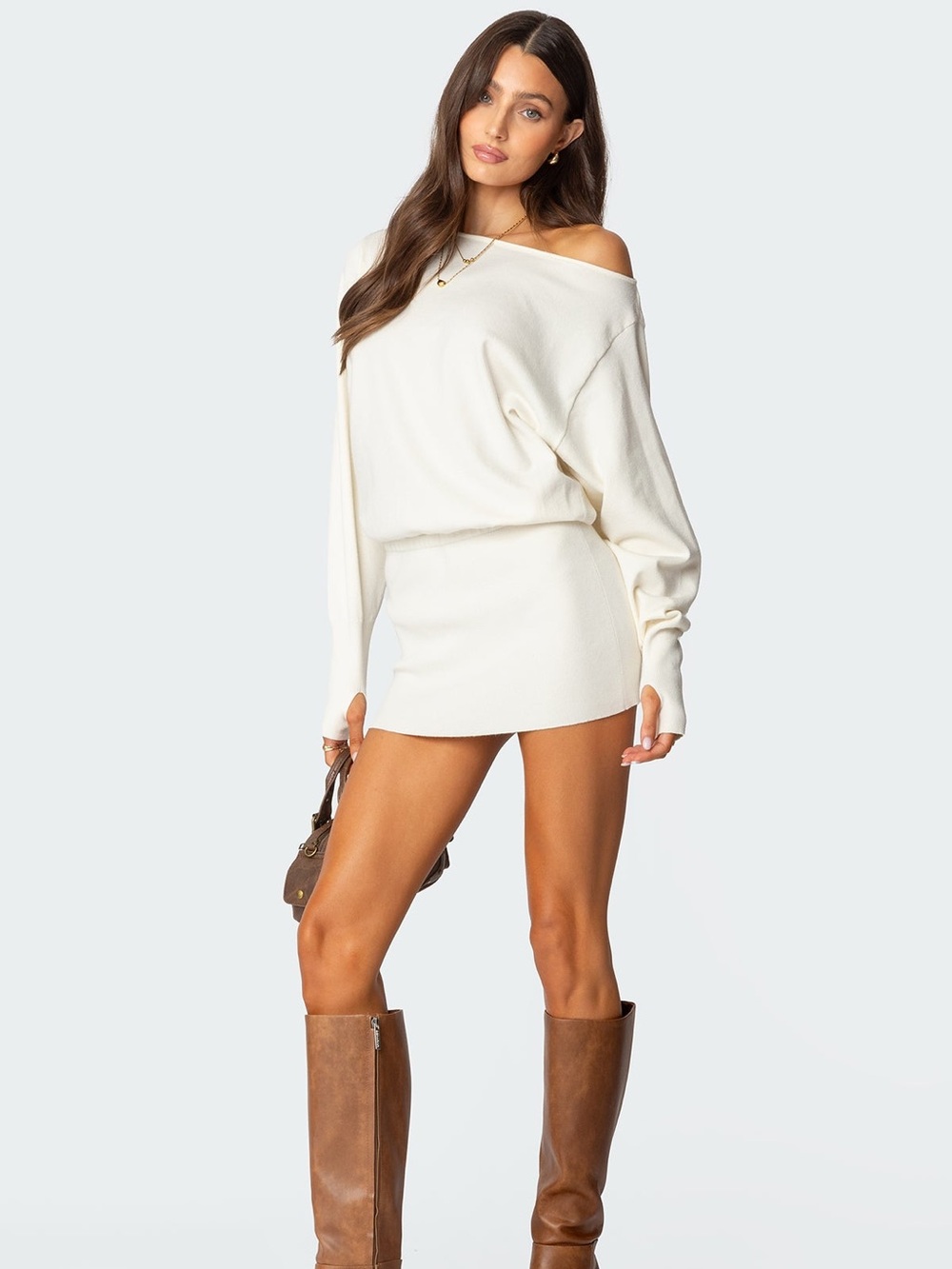 Edikted Eve Off Shoulder Knit Mini Dress